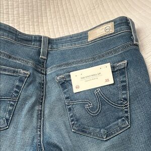 Ag Adriano Goldschmied Women's Mid-Blue Roll-Up Jeans